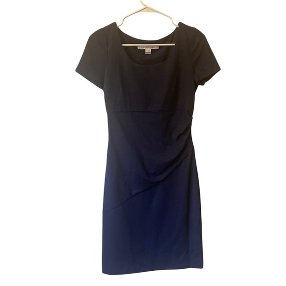 Diane Von Furstenberg Bevina Ruched Sheath Dress - Size 2 (Navy) - Picture 2 of 8